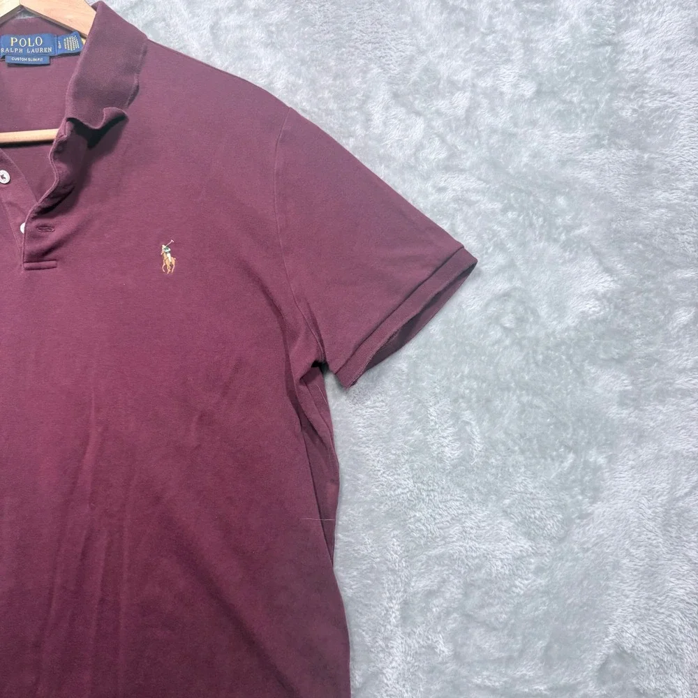 Polo Ralph Lauren Polo Shirt Mens Large Burgundy Custom Slim Fit Short Sleeve